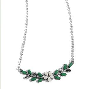 *NEW*  Silver Necklace with Green and White Floral Design “Leafy Layover”